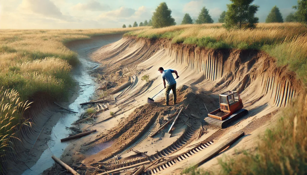 Person preparing their site for erosion control blanket